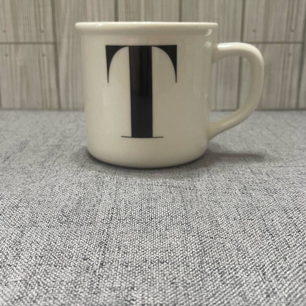 Pottery barn White Mug with Black Letter T